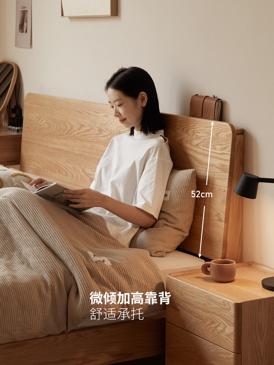 实木床现代简约卧室原木风橡木大板床小户型双人床